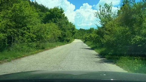 Green trees line a winding rural road. Balkans, Serbia Stock Footage 337487311