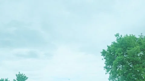 Green Trees Passing Beneath Cloudy Summer Sky Stock Footage 345650622