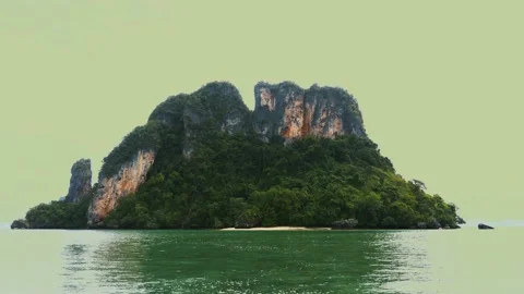 Green trees in rainforest and limestone rocks on the island in National Park Stock Footage 219346041