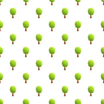Green trees repeating seamless pattern on white background Stock Illustration