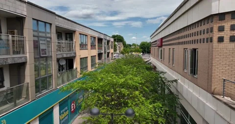 Green trees in the row between famous restaurant Stock-Footage 201421409