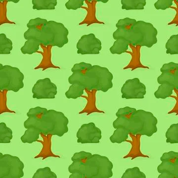 Green trees seamless pattern background vector nature plant forest branch Stock Illustration