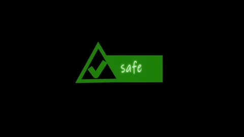 Green Triangle with Check Mark and Word Safe on animated Black Background s.. Stock Footage 332992185