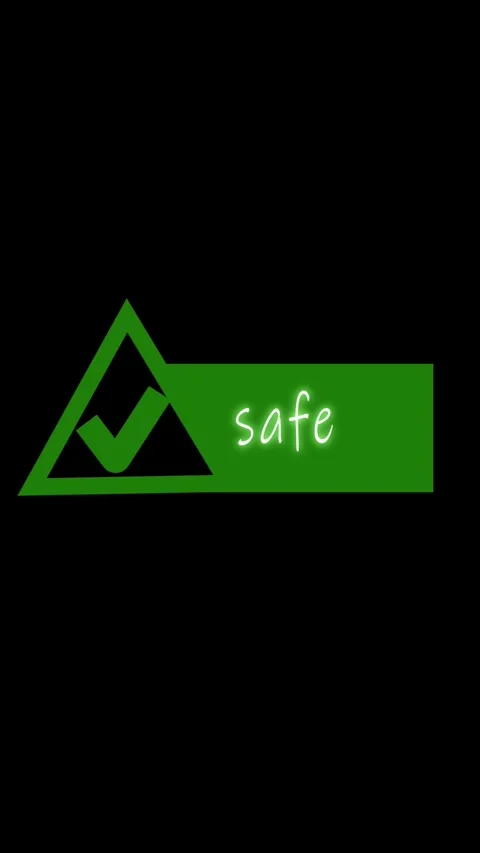 Green triangle with check mark and safe text. Green triangle safety tick. G.. Stock Footage 345962533