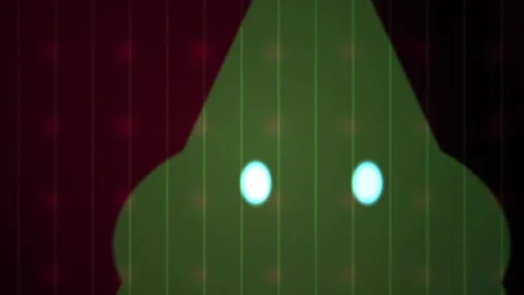Green triangle with glowing eyes on dark background. Video stock 335962469