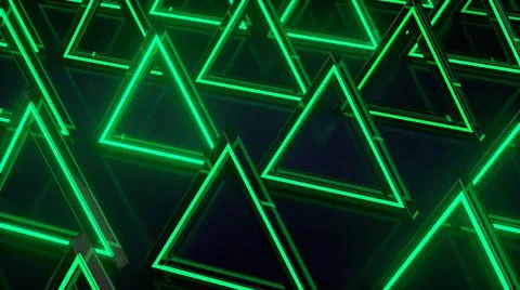 Green triangular abstract background. Neon lights background. Bright neon lin Illustrazione stock