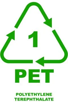 Green triangular recycling symbol no 1 with arrows and PET label. Stock Illustration