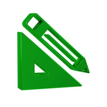 Green Triangular ruler and pencil icon isolated on transparent background. .. Stock Illustration