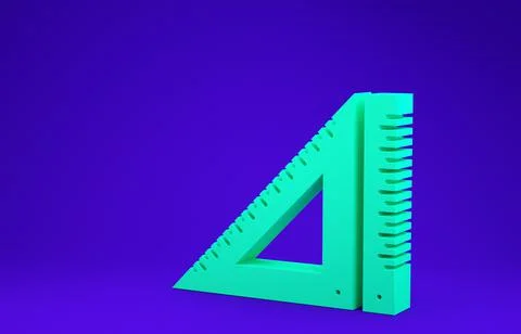 Green Triangular ruler icon isolated on blue background. Straightedge symbol. Illustrazione stock
