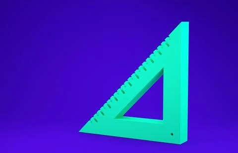 Green Triangular ruler icon isolated on blue background. Straightedge symbol. Ilustração Stock