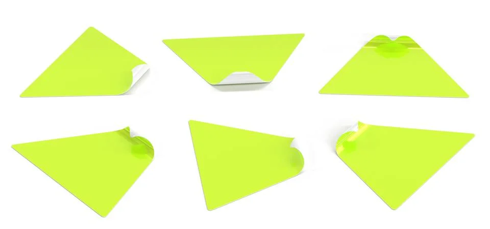 Green triangular stickers, glued paper patches or adhesive badges with peeling Illustrazione stock