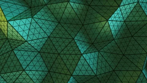 Green triangulated shape with polygons loopable 3D render 4k UHD 3840x2160 Stockbeeldmateriaal 106721548