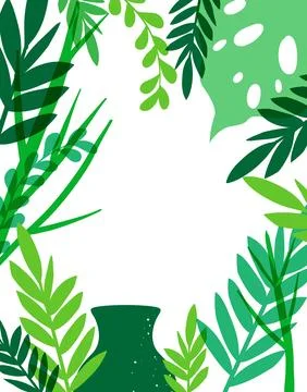 Green Tropical Foliage Risograph Illustration with Central Copy Space Illustrazione stock