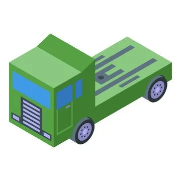 Green truck is standing with empty platform in isometric view Stock Illustration