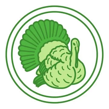 Green Turkey Label. Vector Icon. Turkey Meat Products. Cat's Food Propertie.. Stock Illustration