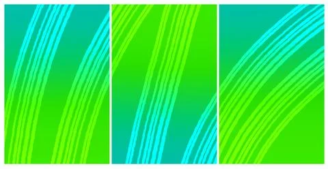 Green Turquoise Curved Stripe Panel Triptych Background Stock Illustration