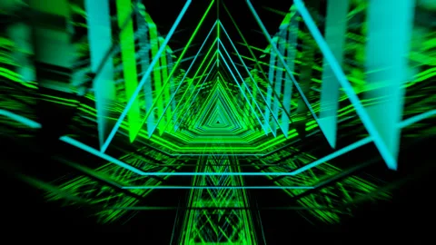 Green &amp; Turquoise Triangle Tunnel Loop Animation Video stock 240836055