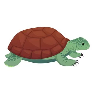 Green turtle with a brown shell, cute childrens character, side view. Stock Illustration