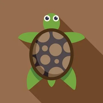 Green turtle with brown shell walking having fun with long shadow Illustrazione stock