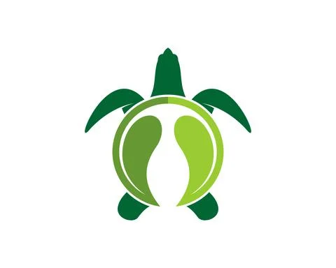 Green turtle with circular nature leaf Illustrazione stock
