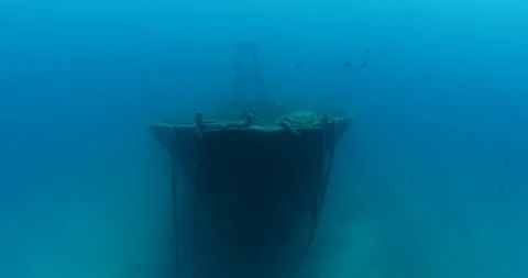 Green Turtle Exploring the Fang Ming Shipwreck in Baja California Sur Stock Footage 302790066