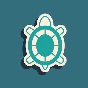 Green Turtle icon isolated on green background. Long shadow style. Vector Stock Illustration
