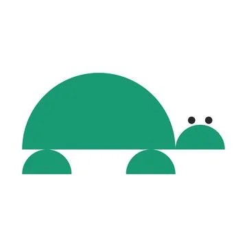 Green turtle with round eyes simple cartoon children illustration in kawaii s Stock Illustration