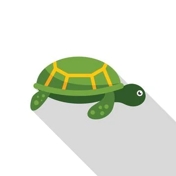 Green turtle swimming with long shadow flat design icon Stock Illustration