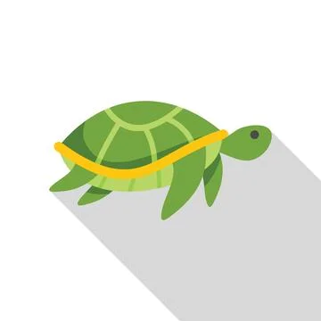 Green turtle walking with long shadow Illustrazione stock