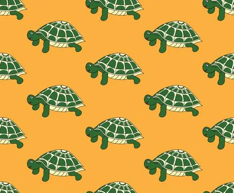 Green Turtle on Yellow Background Stock Illustration