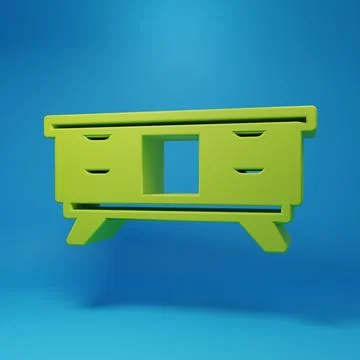 Green TV table stand icon isolated on blue background. Minimalism concept. .. Stock Illustration