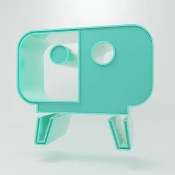 Green TV table stand icon isolated on grey background. Minimalism concept. .. Stock Illustration
