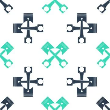Green Two crossed engine pistons icon isolated seamless pattern on white Stock Illustration