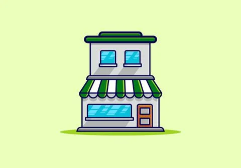 Green two floors store building Ilustración de archivo