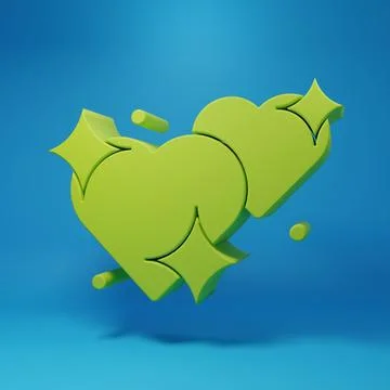 Green Two Linked Hearts icon isolated on blue background. Romantic symbol l.. Stock Illustration