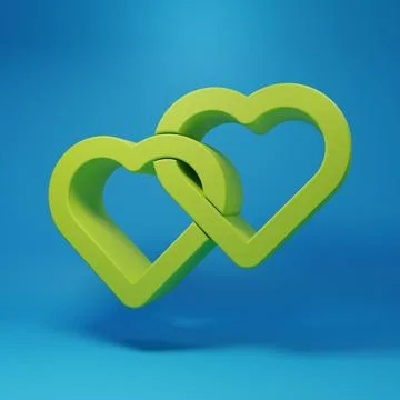 Green Two Linked Hearts icon isolated on blue background. Romantic symbol l.. Stockillustratie