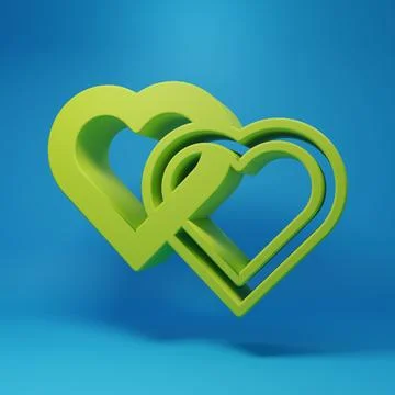 Green Two Linked Hearts icon isolated on blue background. Romantic symbol l.. Stockillustratie