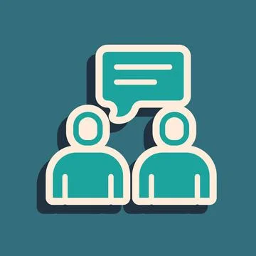 Green Two sitting men talking icon isolated on green background. Speech bubble Stock Illustration