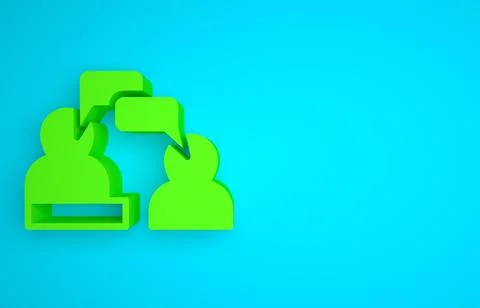 Green Two sitting men talking icon isolated on blue background. Speech bubble Stock Illustration