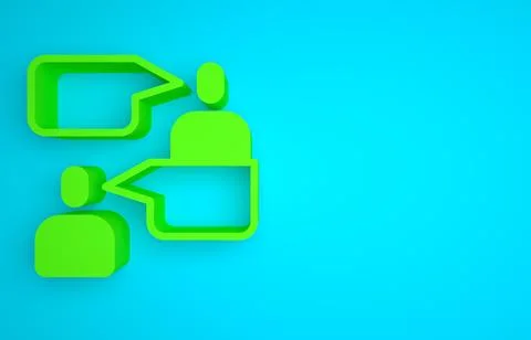 Green Two sitting men talking icon isolated on blue background. Speech bubble Stockillustratie