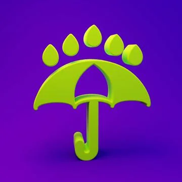 Green Umbrella and rain drops icon isolated on purple-blue background. Wate.. Stock Illustration