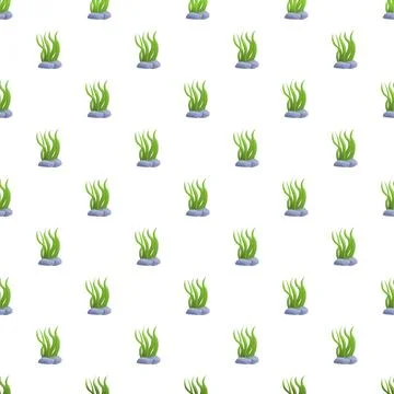 Green underwater seaweed pattern with floating algae plants Stock Illustration
