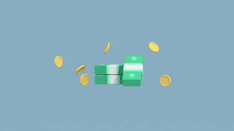 Green uptrend arrow transforms to stack of cash and coins 3D animation Stockbeeldmateriaal 224110607