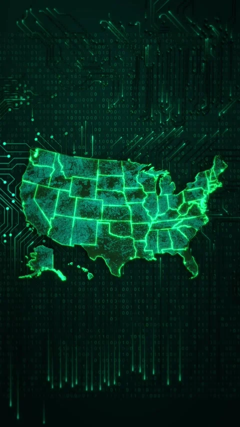 Green USA Cyber Security Network Map with Circuit Data Stock Footage 342615105