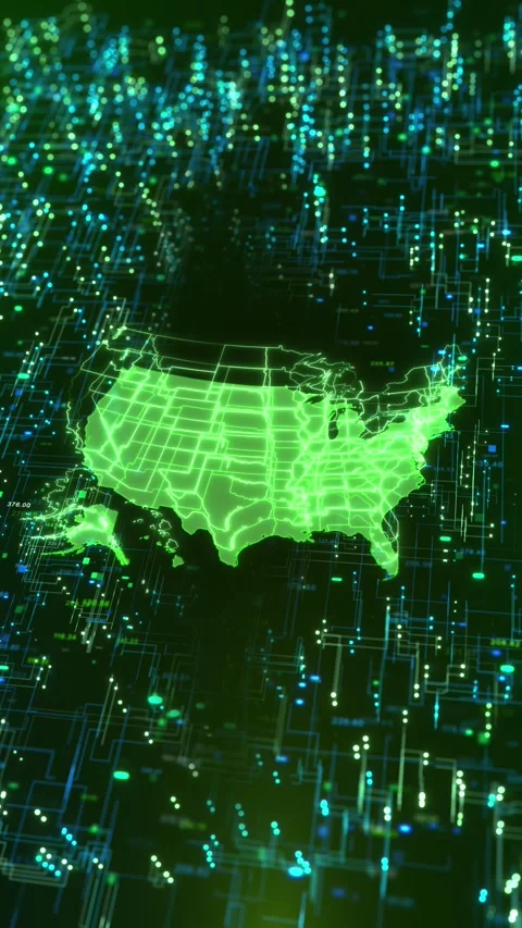 Green USA Digital Circuit Network Map Technology Background 스톡 동영상 342616720