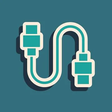 Green USB cable cord icon isolated on green background. Connectors and sockets Illustrazione stock