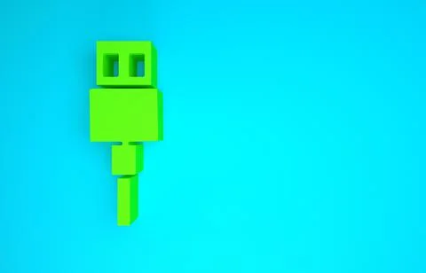 Green USB cable cord icon isolated on blue background. Connectors and sockets Stock Illustration