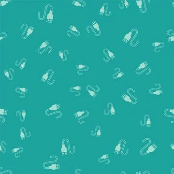 Green USB cable cord icon isolated seamless pattern on green background Stock Illustration