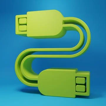 Green USB cable cord icon isolated on blue background. Connectors and socke.. Stock Illustration