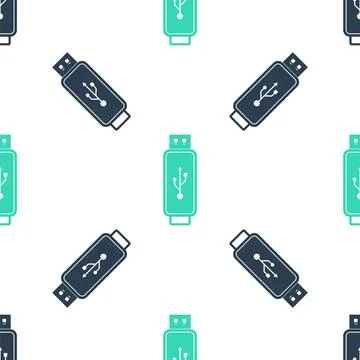 Green USB flash drive icon isolated seamless pattern on white background. Vector Stock Illustration